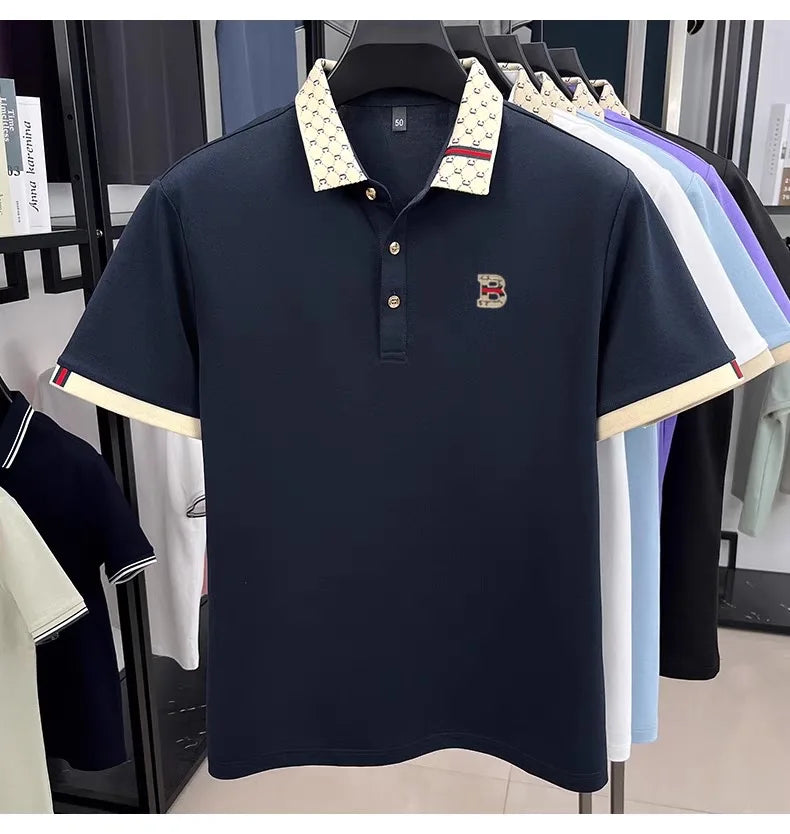 B Letter Embossed Short Sleeve Polo Shirt