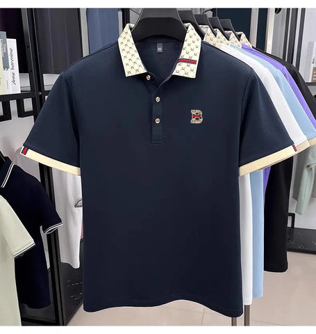 B Letter Embossed Short Sleeve Polo Shirt
