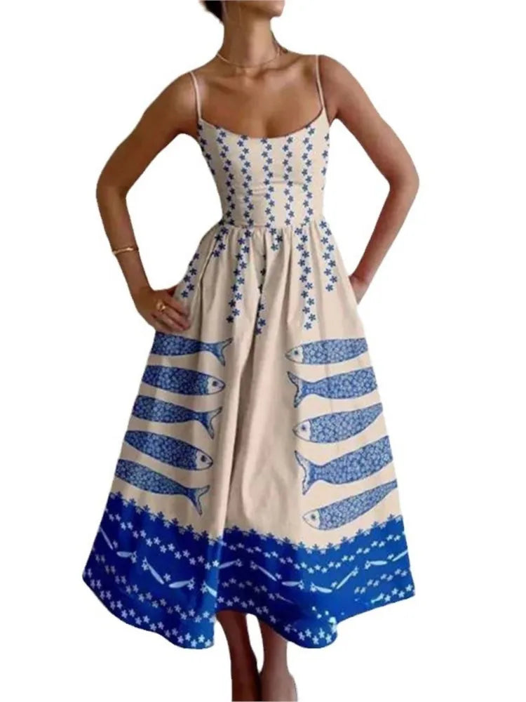 Printed Cami Midi Dress