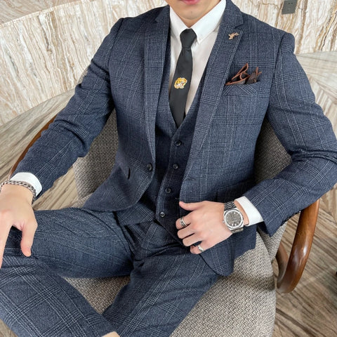 High Quality Plaid Three-Piece Suit