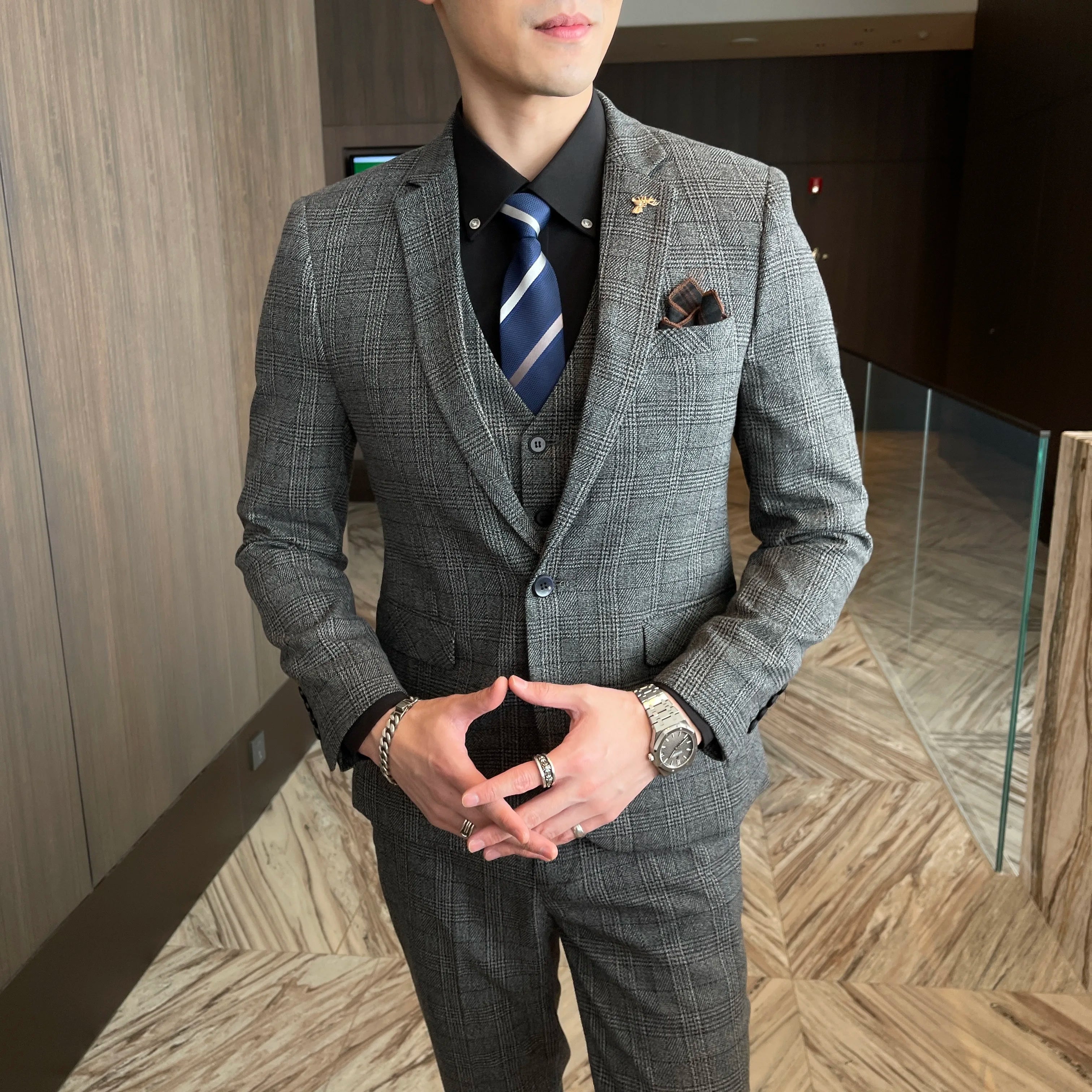High Quality Plaid Three-Piece Suit