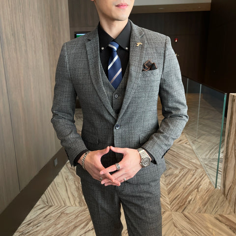 High Quality Plaid Three-Piece Suit
