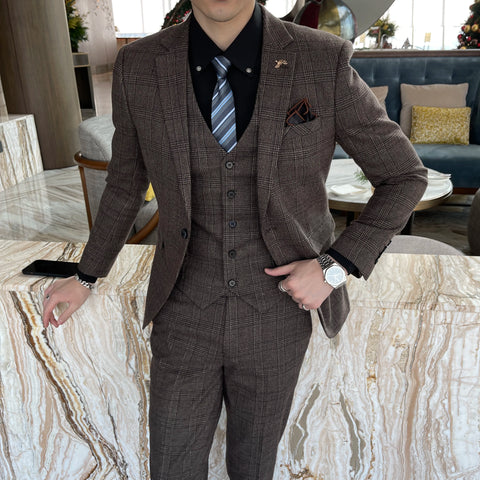 High Quality Plaid Three-Piece Suit