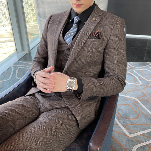 High Quality Plaid Three-Piece Suit