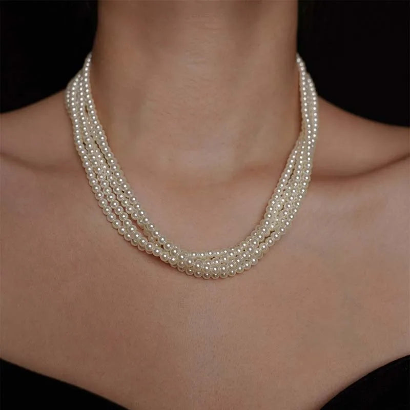Layered Faux Pearl Choker