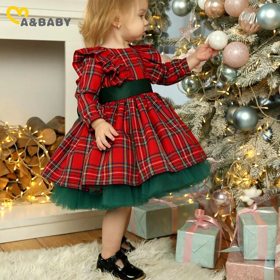 Girls' Red Plaid Holiday Tulle Dress