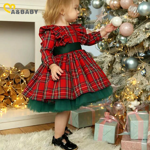 Girls' Red Plaid Holiday Tulle Dress