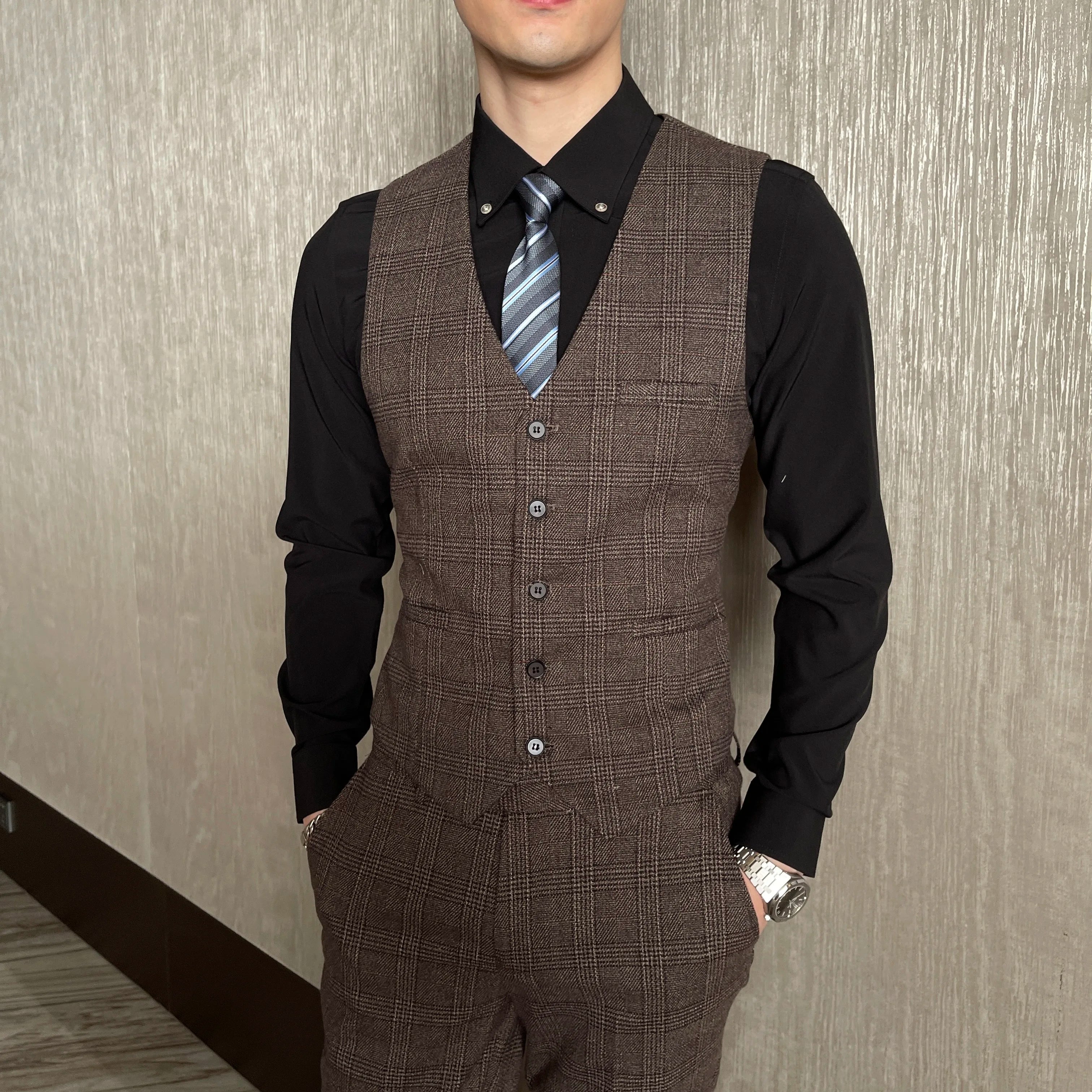 High Quality Plaid Three-Piece Suit