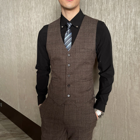 High Quality Plaid Three-Piece Suit