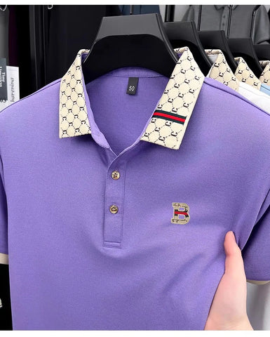 B Letter Embossed Short Sleeve Polo Shirt