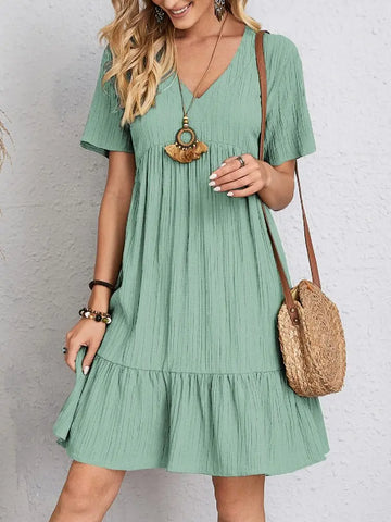 Elegant Short Sleeve V Neck Ruffles Dress
