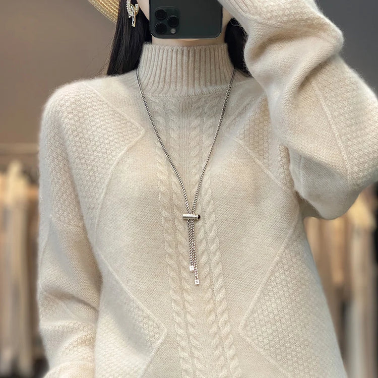 Cable-Knit Half-Turtleneck Sweater