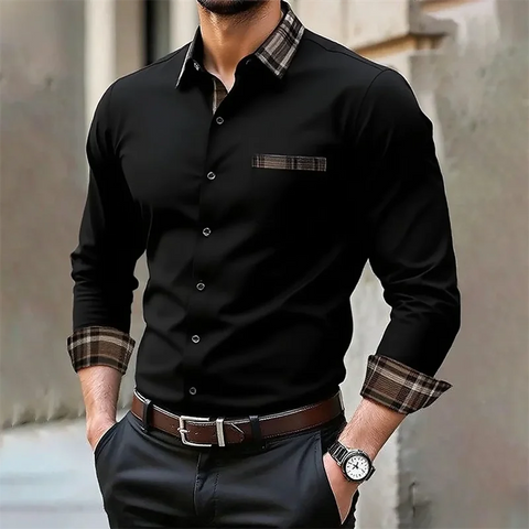 Men's iron-free long-sleeved lapel shirt