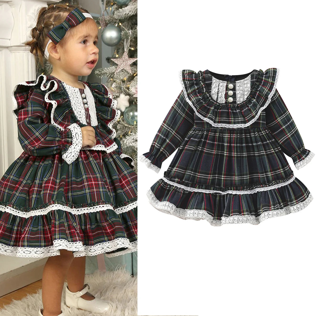 Girls' Red Plaid Holiday Tulle Dress