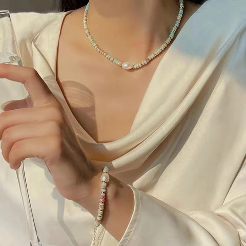 Natural Stone Bead Pearl Pendant Bracelet