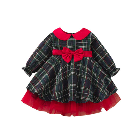Girls' Red Plaid Holiday Tulle Dress