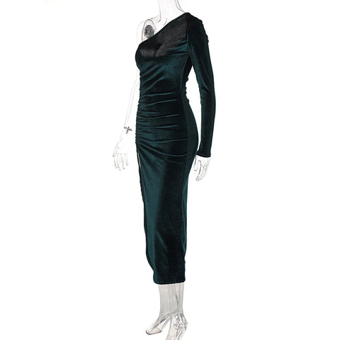 Velvet Long-Sleeve Midi Dress