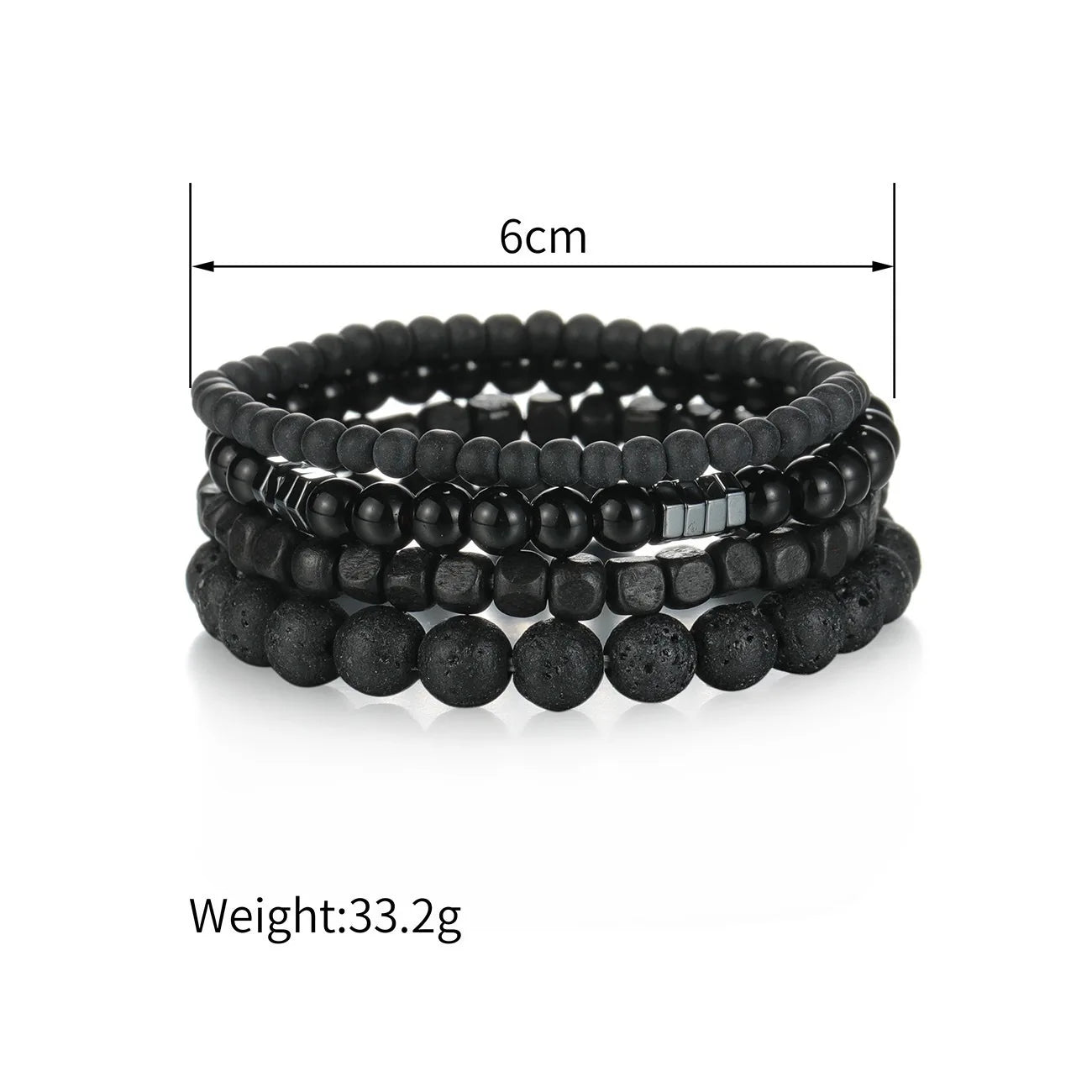 Black Stone Bead Bracelet Set