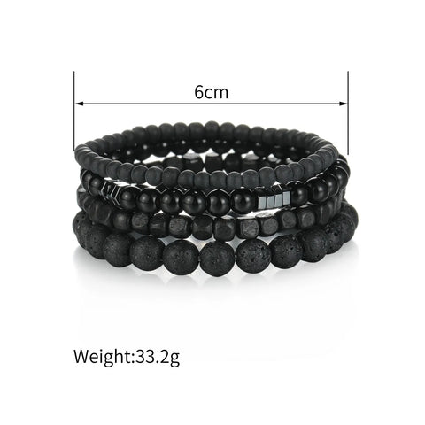 Black Stone Bead Bracelet Set
