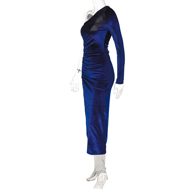 Velvet Long-Sleeve Midi Dress