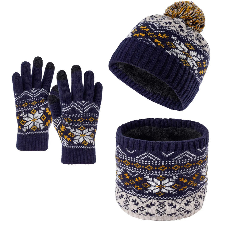 Kids' Snowflake Knit Hat, Scarf & Gloves Set