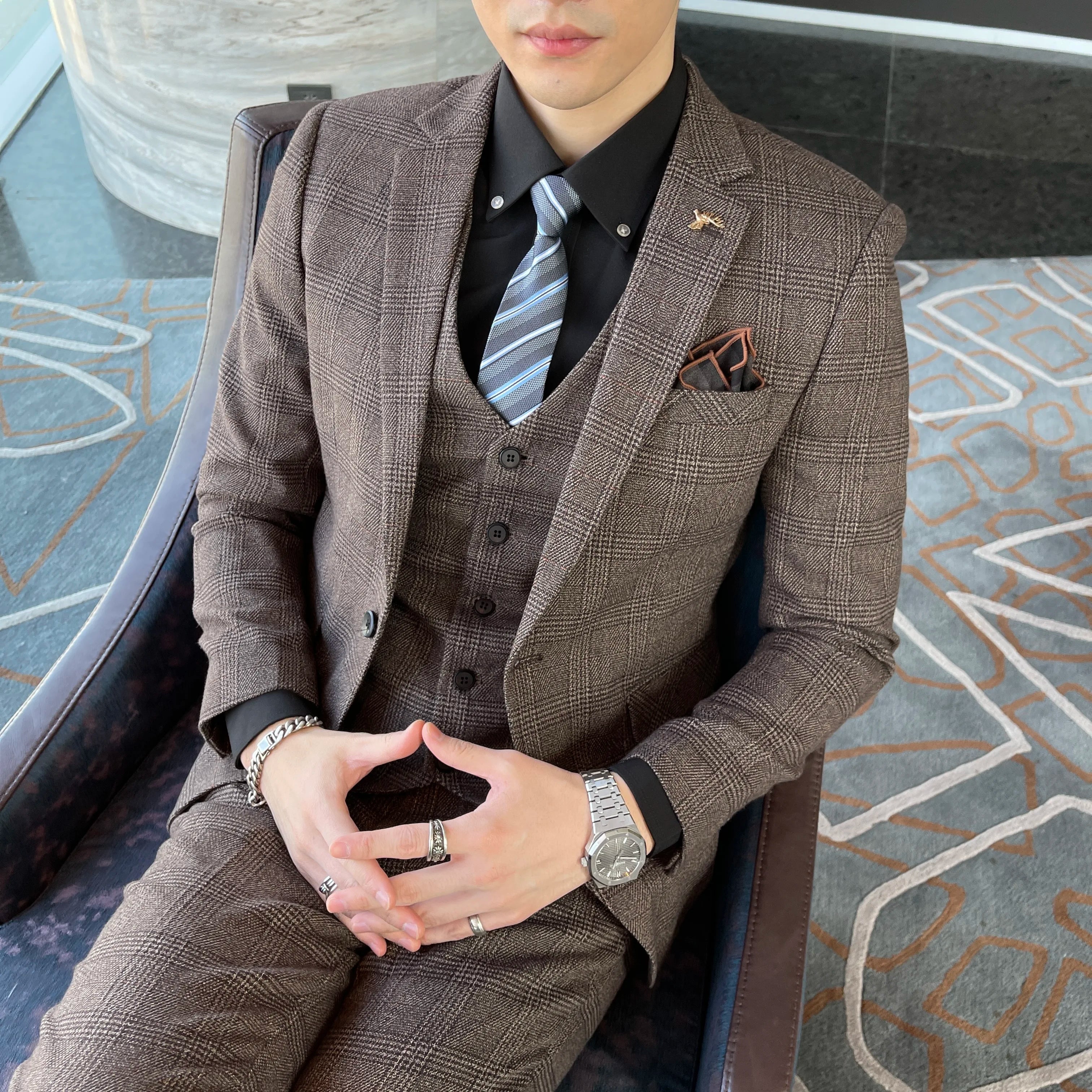 High Quality Plaid Three-Piece Suit