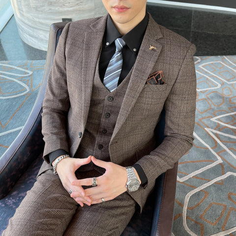 High Quality Plaid Three-Piece Suit