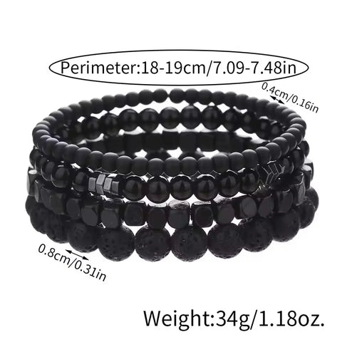 Black Stone Bead Bracelet Set