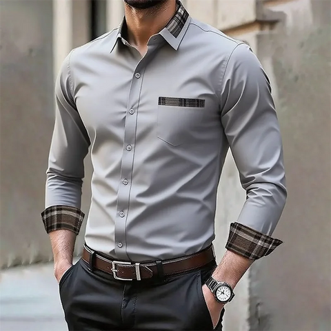 Men's iron-free long-sleeved lapel shirt