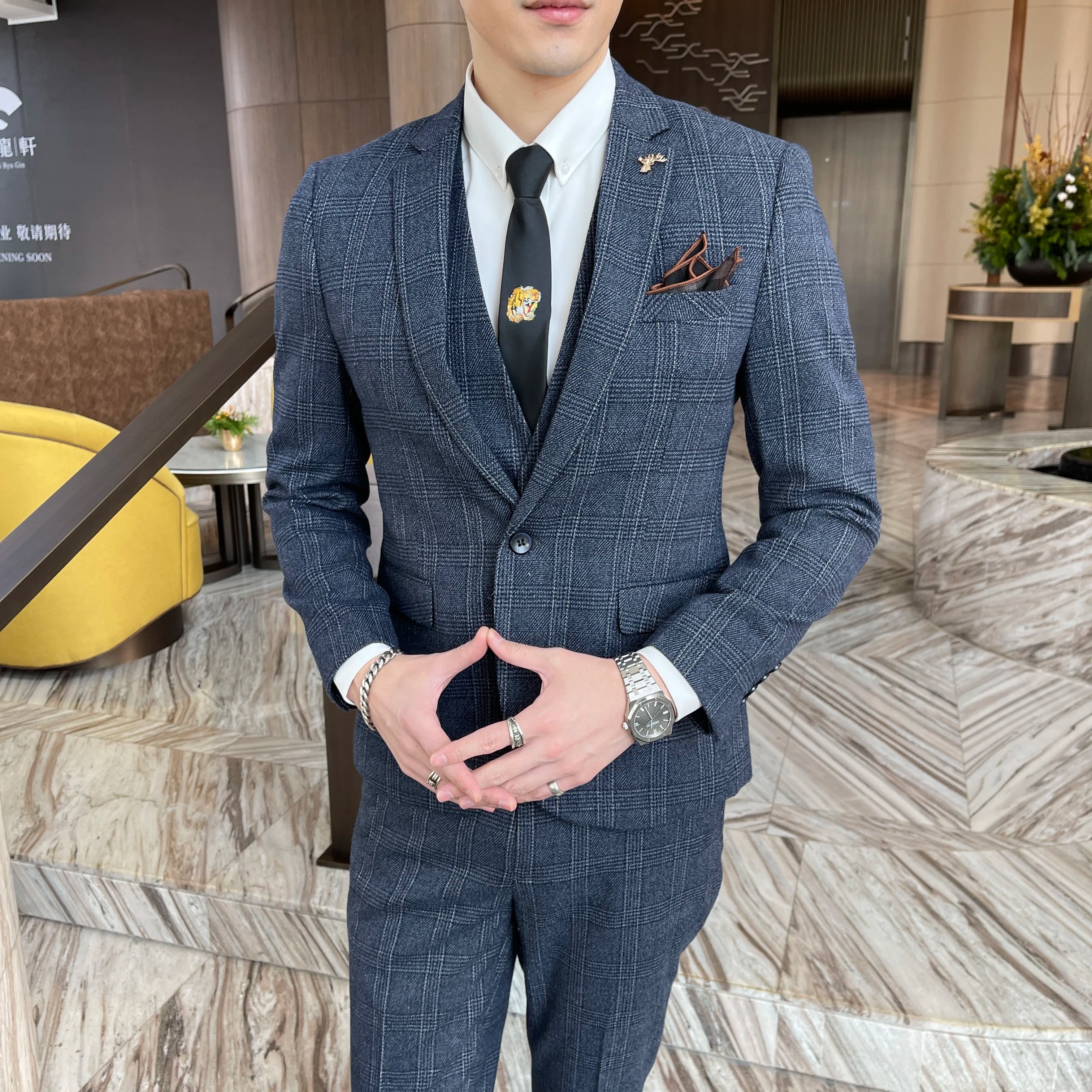 High Quality Plaid Three-Piece Suit