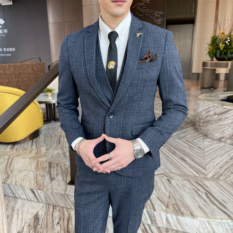 High Quality Plaid Three-Piece Suit