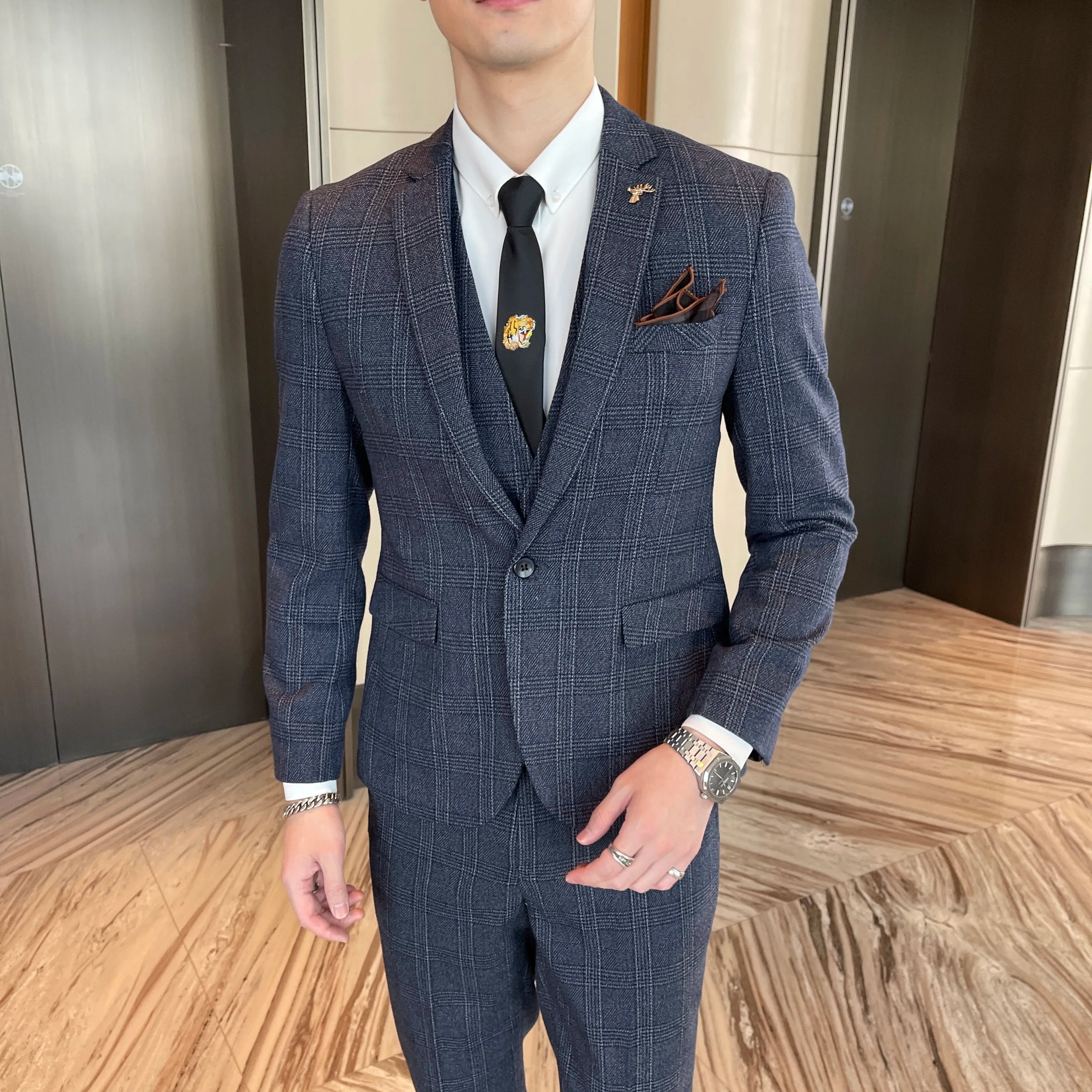 High Quality Plaid Three-Piece Suit