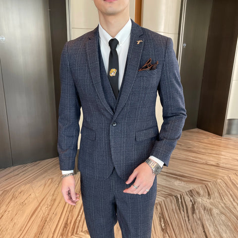 High Quality Plaid Three-Piece Suit