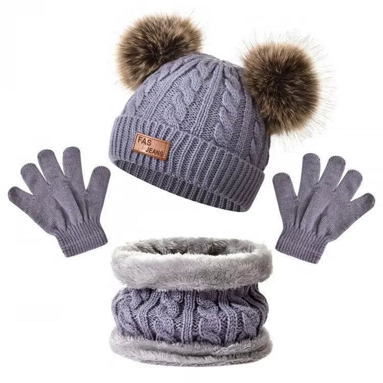 Kids' Pom-Pom Knit Hat, Scarf & Gloves Set