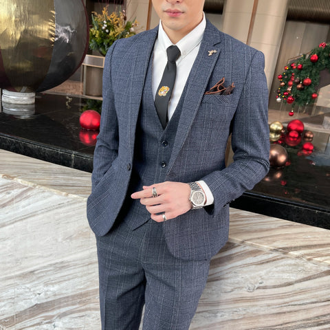 High Quality Plaid Three-Piece Suit