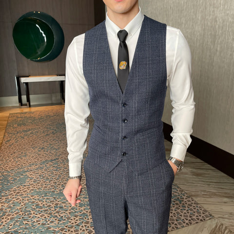 High Quality Plaid Three-Piece Suit