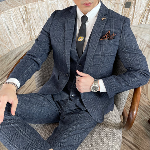 High Quality Plaid Three-Piece Suit