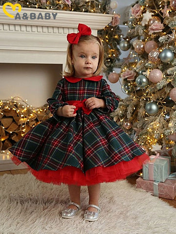 Girls' Red Plaid Holiday Tulle Dress