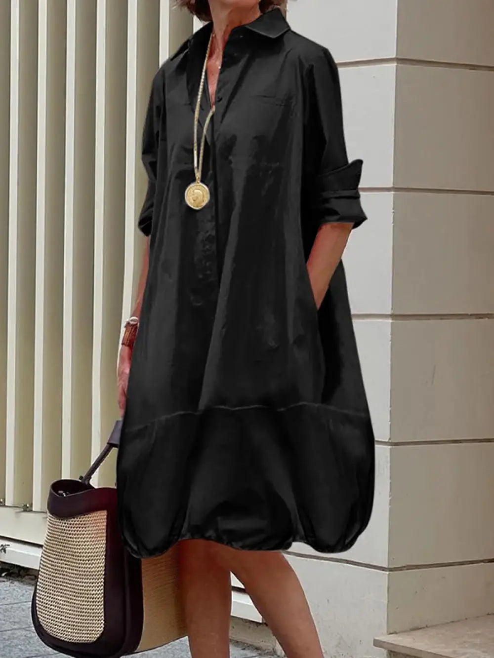 Long Sleeves Loose Solid Color Shirts Dress