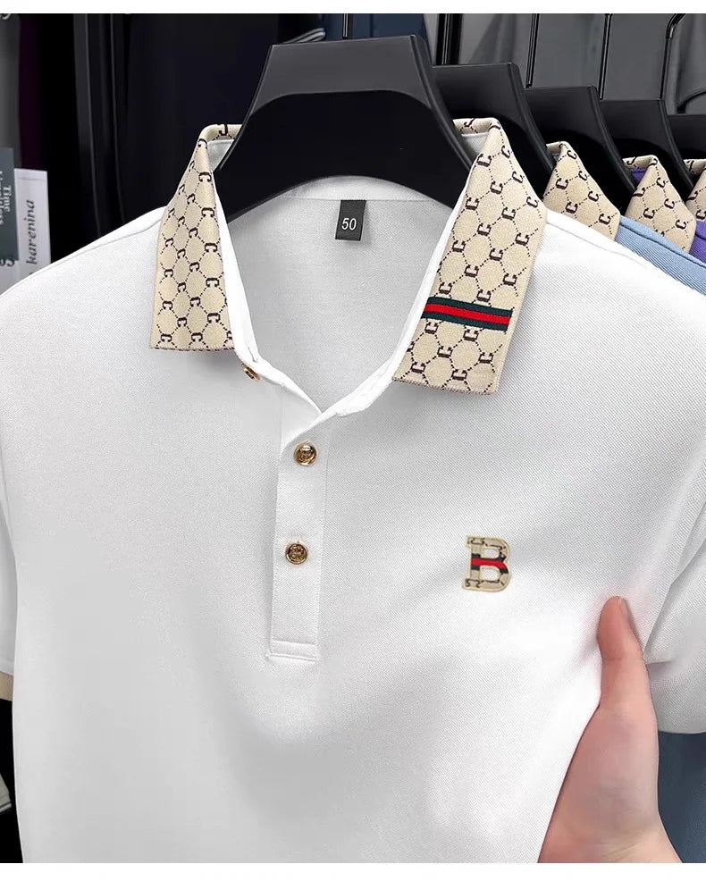 B Letter Embossed Short Sleeve Polo Shirt