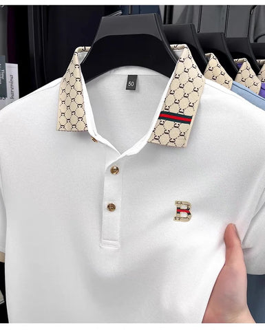 B Letter Embossed Short Sleeve Polo Shirt