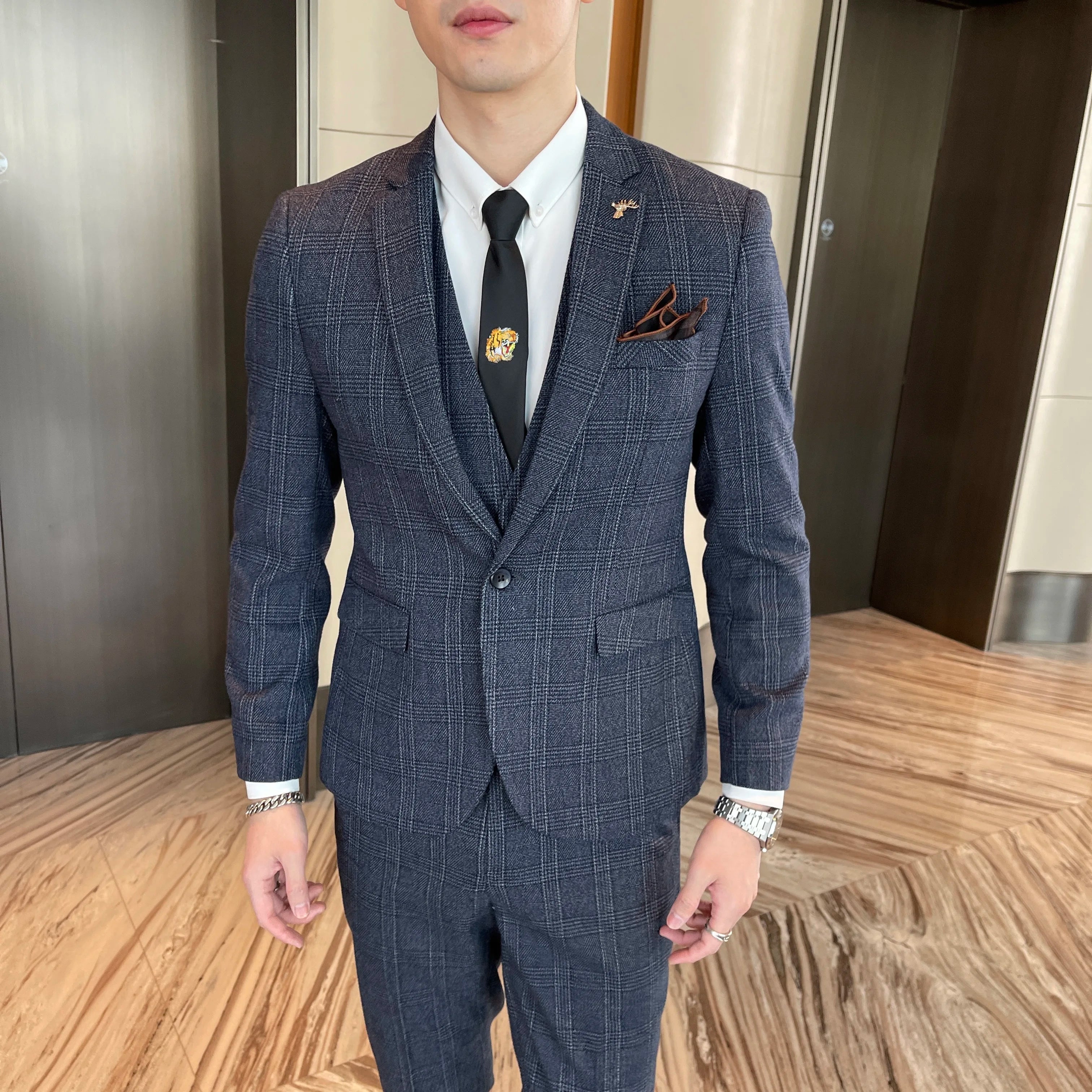 High Quality Plaid Three-Piece Suit