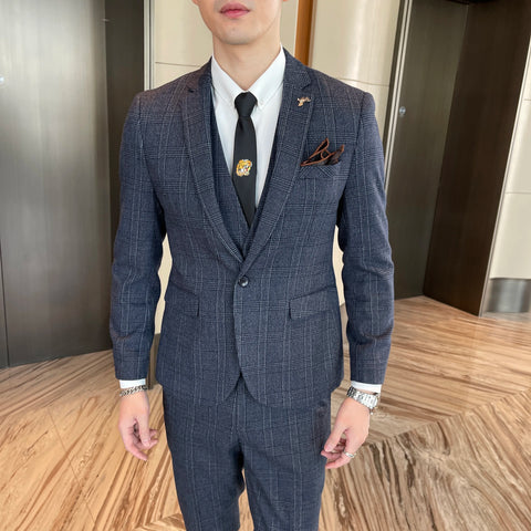 High Quality Plaid Three-Piece Suit