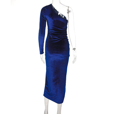 Velvet Long-Sleeve Midi Dress