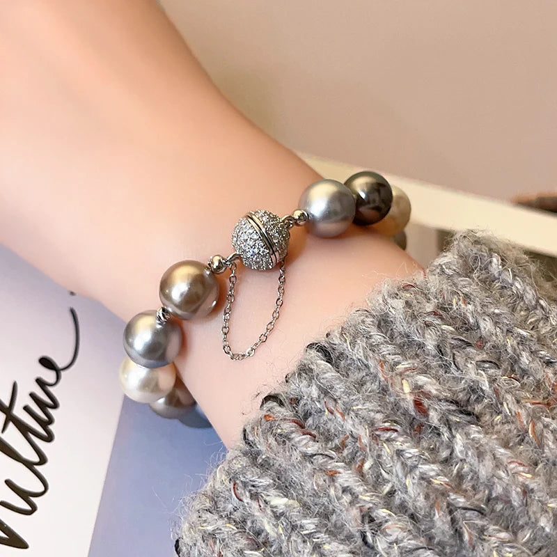 Color Bead Pearl Magnetic Buckle Bracelet