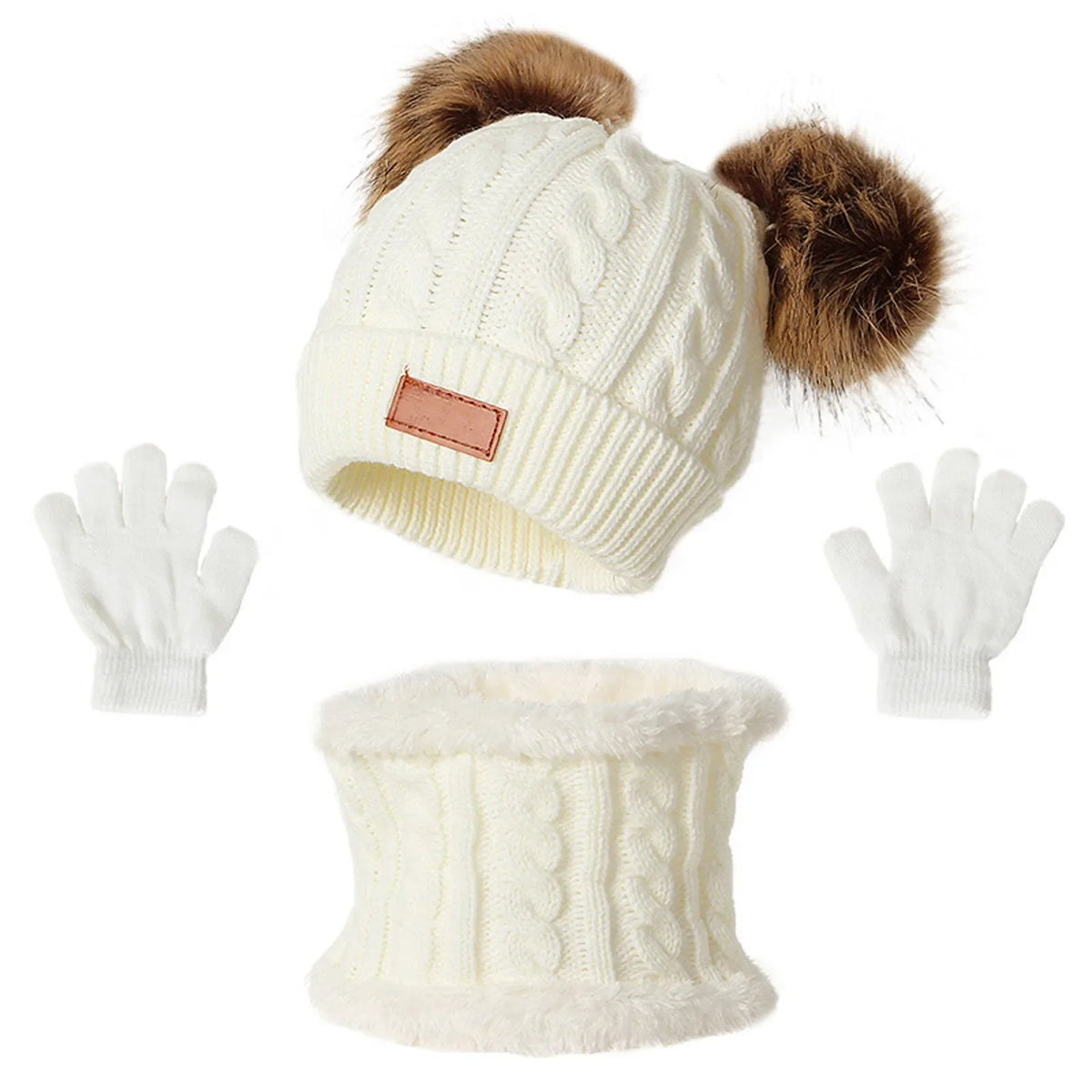 Kids' Pom-Pom Knit Hat, Scarf & Gloves Set
