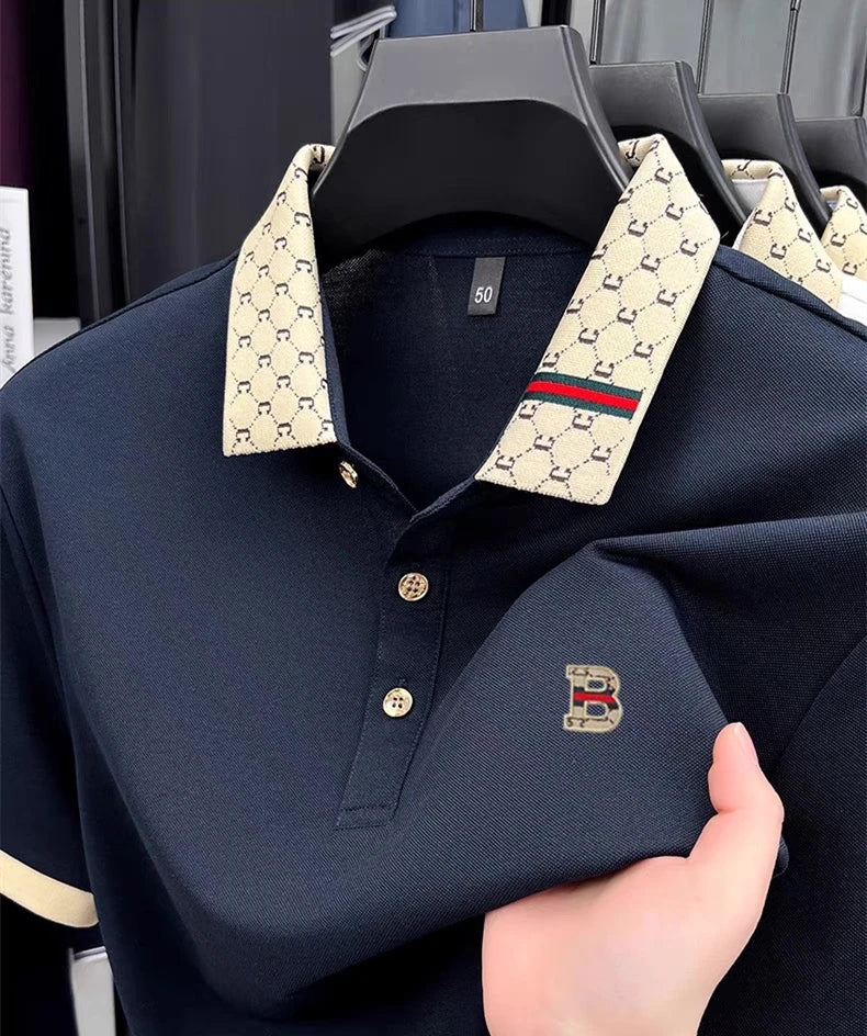 B Letter Embossed Short Sleeve Polo Shirt