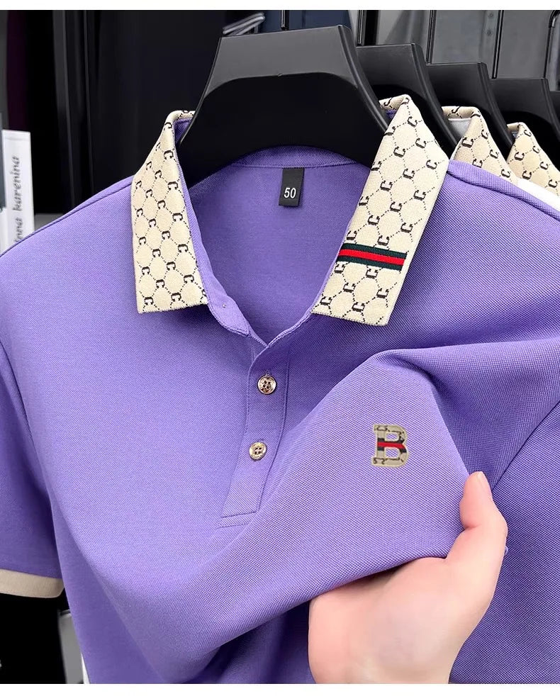 B Letter Embossed Short Sleeve Polo Shirt