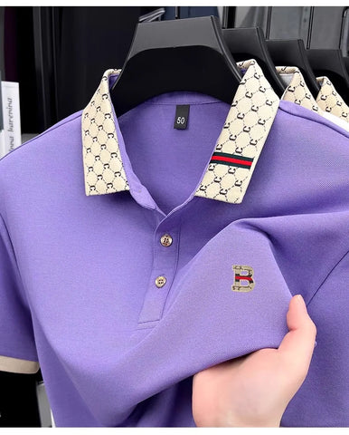 B Letter Embossed Short Sleeve Polo Shirt