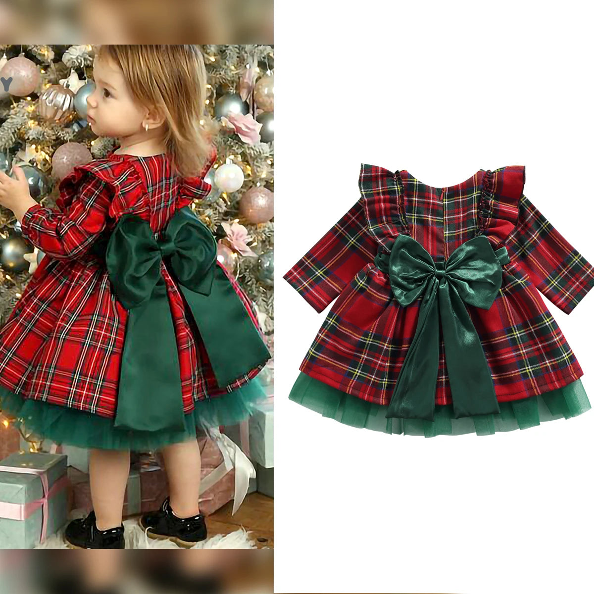 Girls' Red Plaid Holiday Tulle Dress